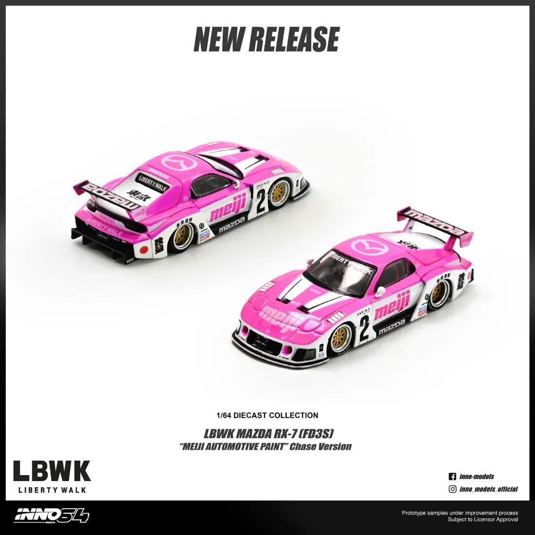 Premium scale diecast model car – *PRE-ORDER* Mazda RX7 (FD3S) LB-SUPER SILHOUETTE ""MEIJI"" Chase Car 1/6", 1:64 Scale Collectible