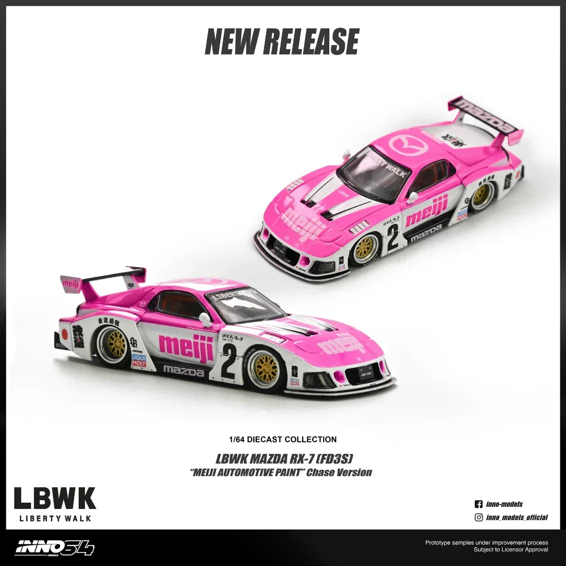 Premium scale diecast model car – *PRE-ORDER* Mazda RX7 (FD3S) LB-SUPER SILHOUETTE ""MEIJI"" Chase Car 1/6", 1:64 Scale Collectible