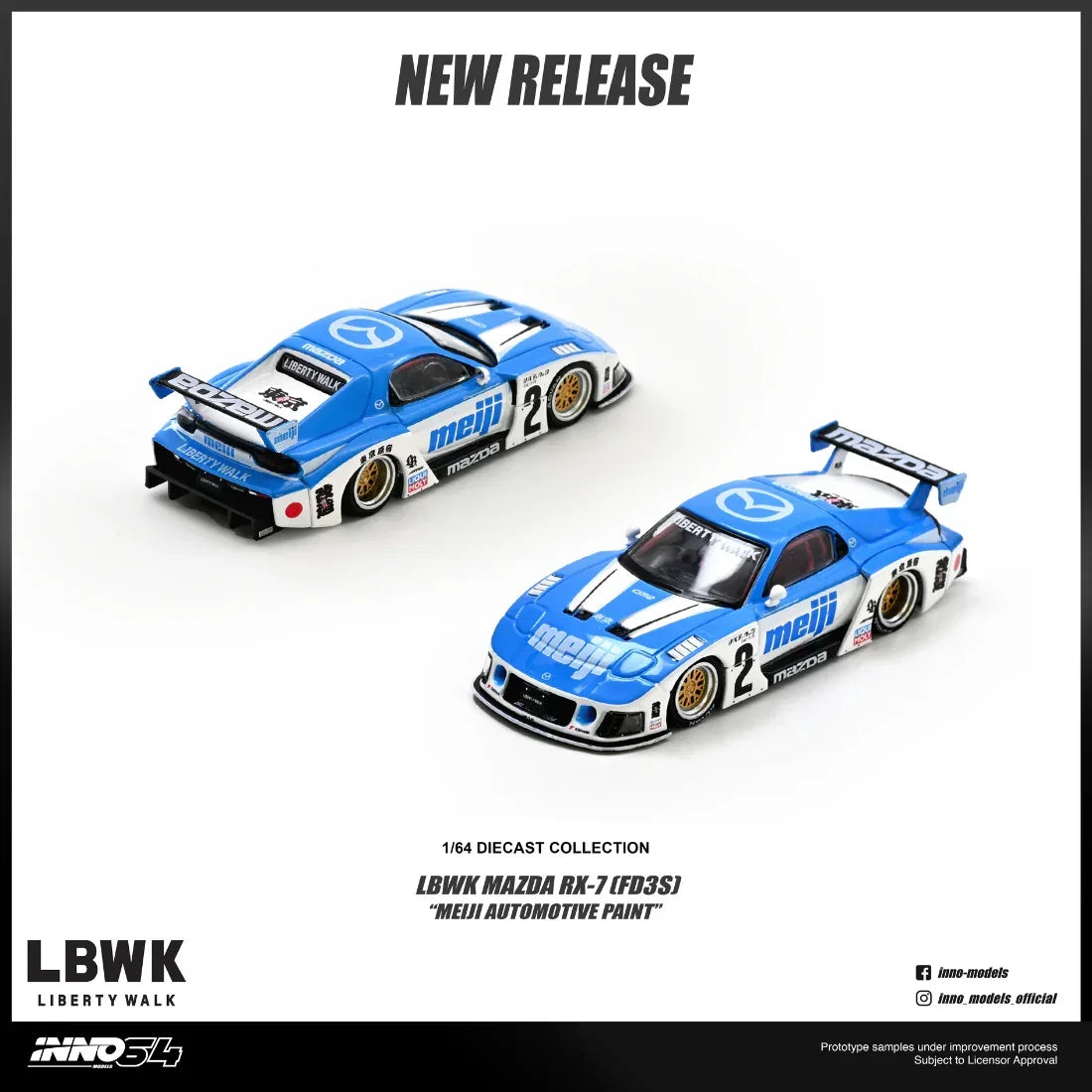 Premium scale diecast model car – *PRE-ORDER* Mazda RX7 (FD3S) LB-SUPER SILHOUETTE ""MEIJI"" Chase Car 1/6", 1:64 Scale Collectible