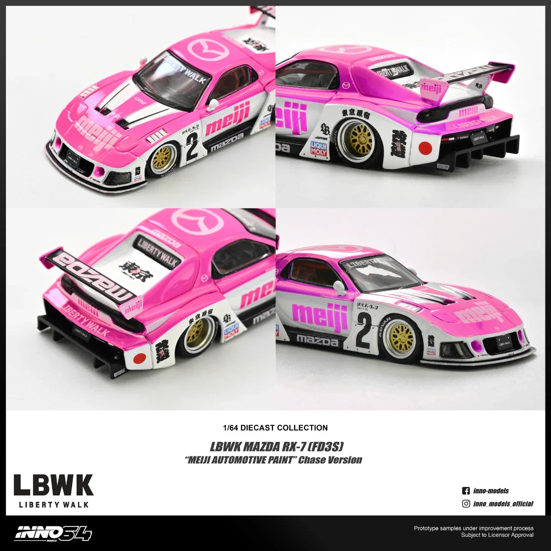 Premium scale diecast model car – *PRE-ORDER* Mazda RX7 (FD3S) LB-SUPER SILHOUETTE ""MEIJI"" Chase Car 1/6", 1:64 Scale Collectible