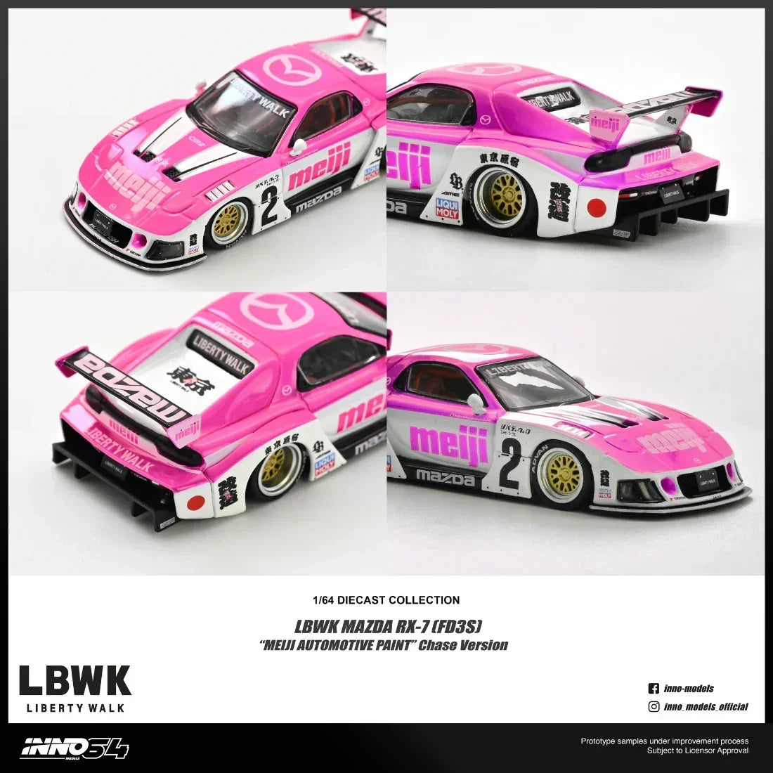 Premium scale diecast model car – *PRE-ORDER* Mazda RX7 (FD3S) LB-SUPER SILHOUETTE ""MEIJI"" Chase Car 1/6", 1:64 Scale Collectible