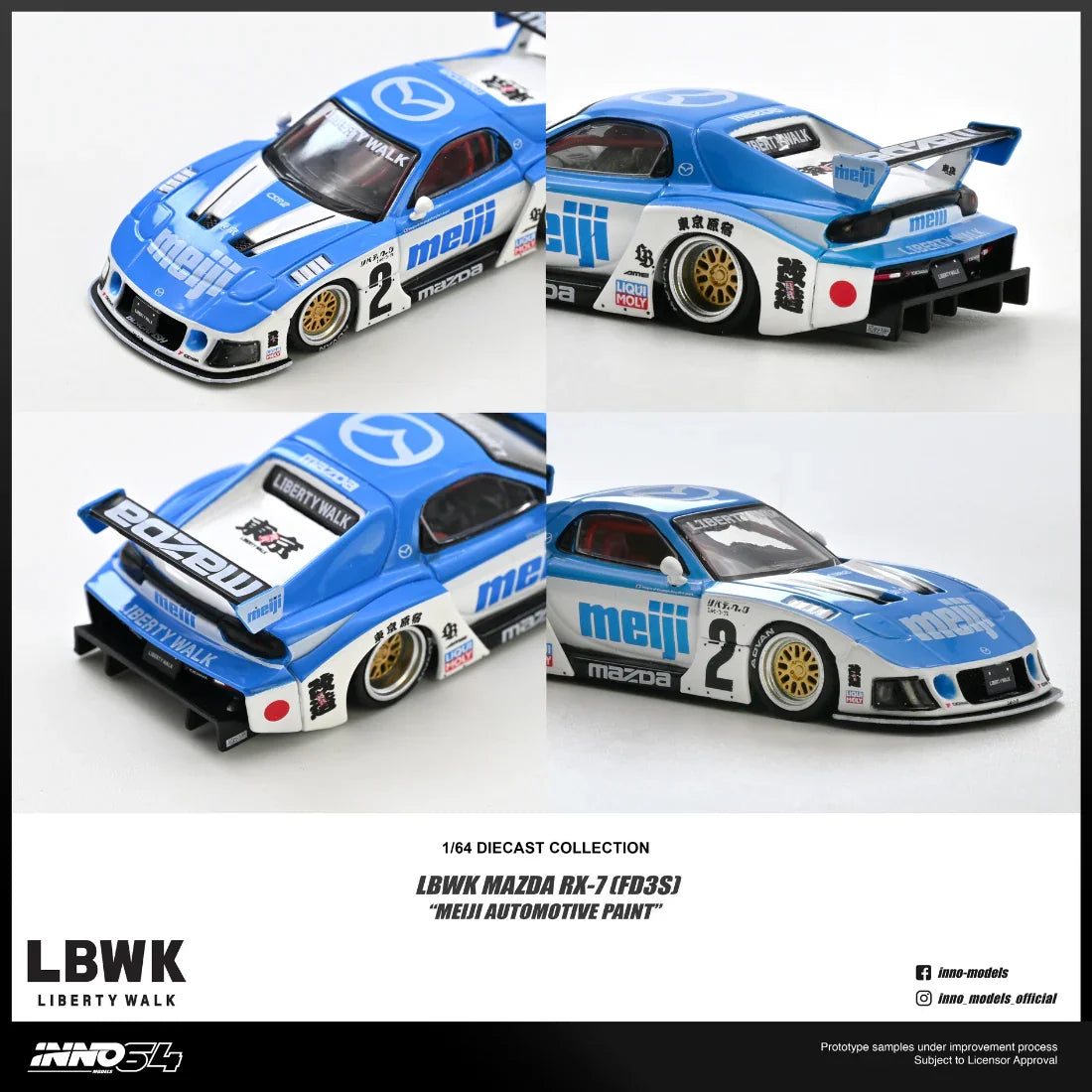 Premium scale diecast model car – *PRE-ORDER* Mazda RX7 (FD3S) LB-SUPER SILHOUETTE ""MEIJI"" Chase Car 1/6", 1:64 Scale Collectible