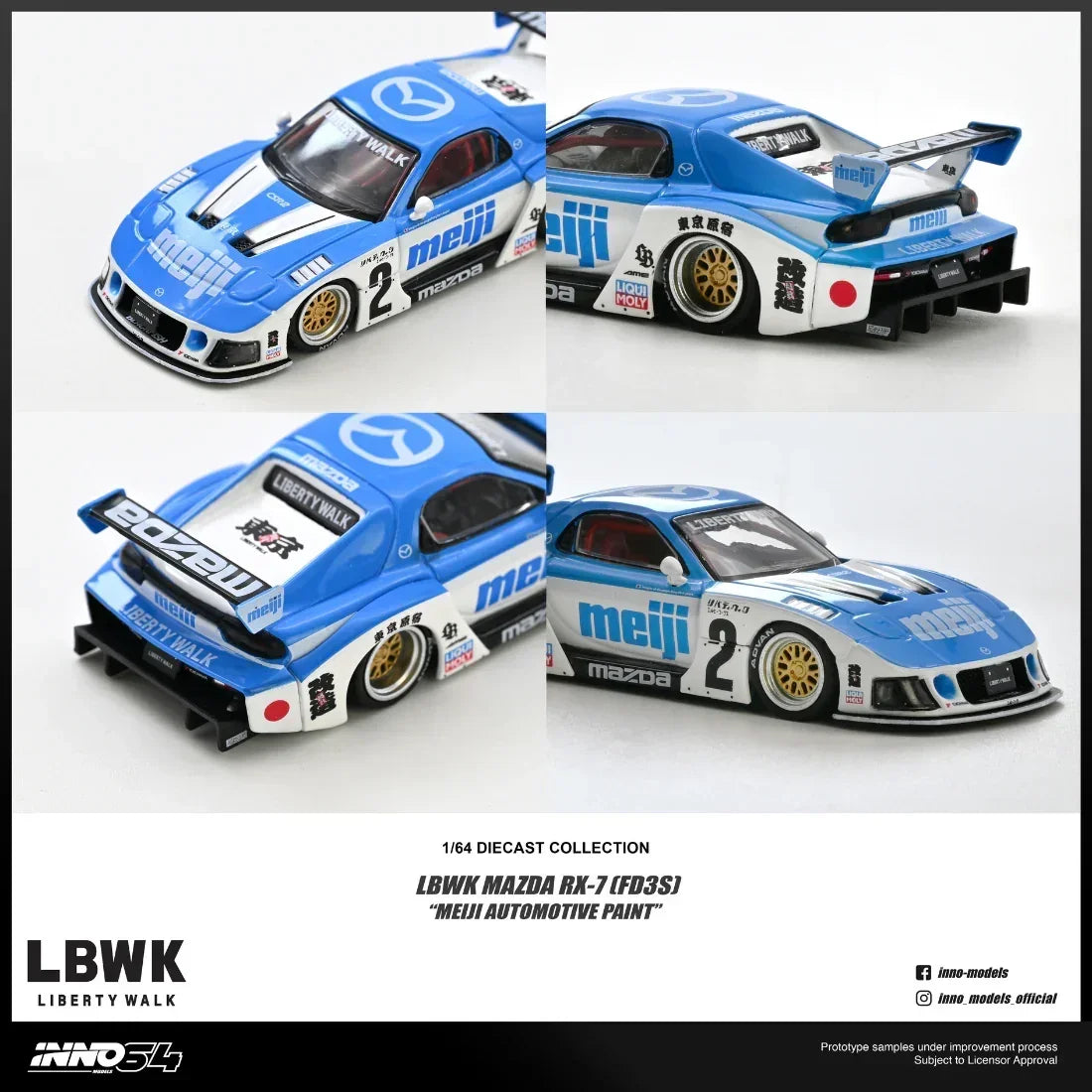 Premium scale diecast model car – *PRE-ORDER* Mazda RX7 (FD3S) LB-SUPER SILHOUETTE ""MEIJI"" Chase Car 1/6", 1:64 Scale Collectible