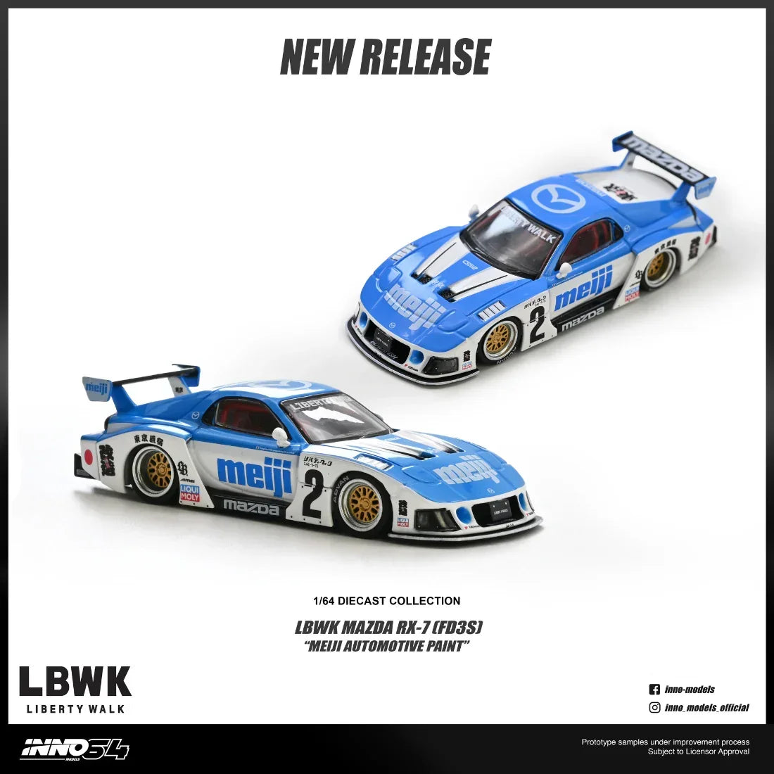 Premium scale diecast model car – *PRE-ORDER* Mazda RX7 (FD3S) LB-SUPER SILHOUETTE ""MEIJI"" Chase Car 1/6", 1:64 Scale Collectible