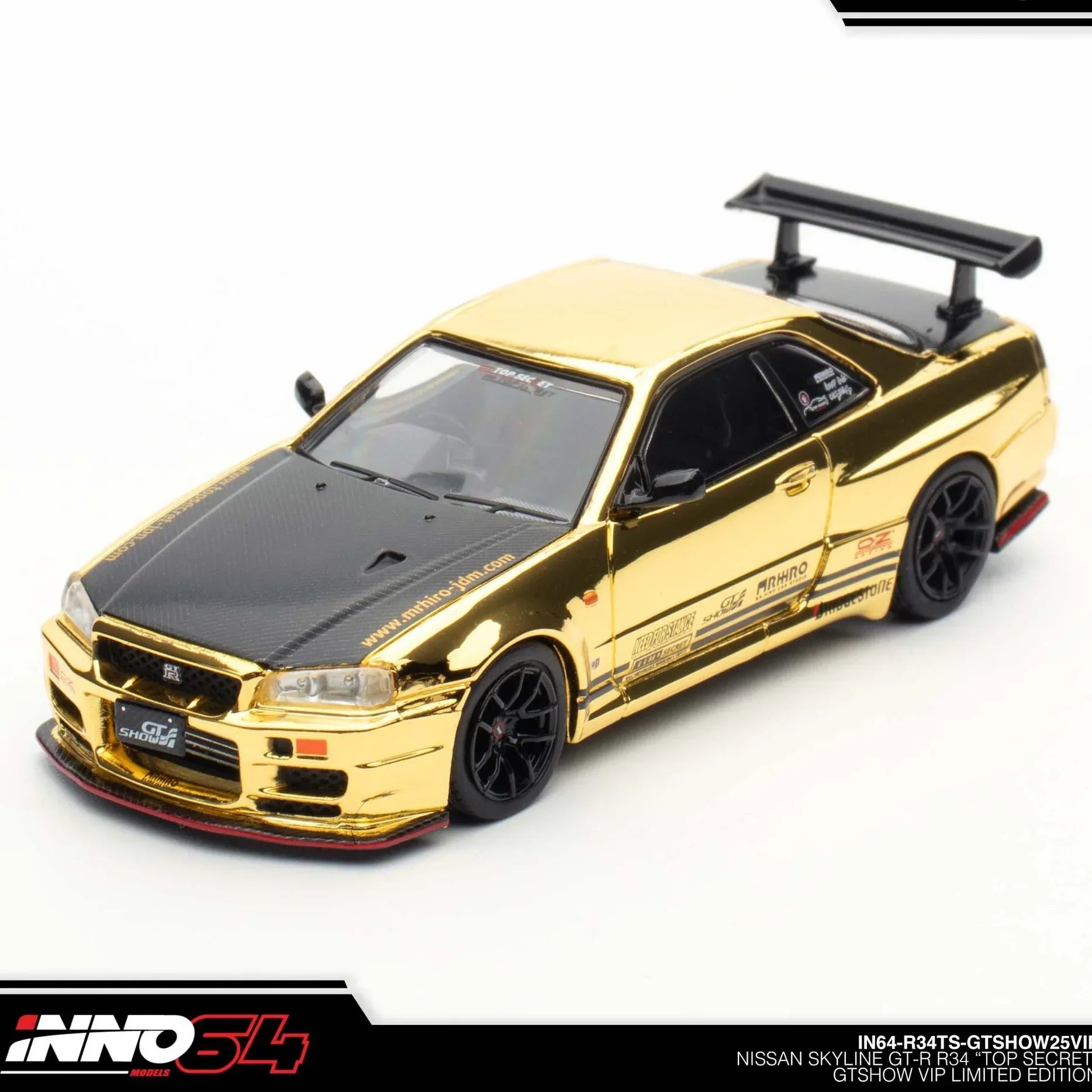 Premium scale diecast model car – Nissan Skyline GT-R R34 Top Secret GTSHOW 2025 Event Edition,1:64 Scale (Gold) Collectible