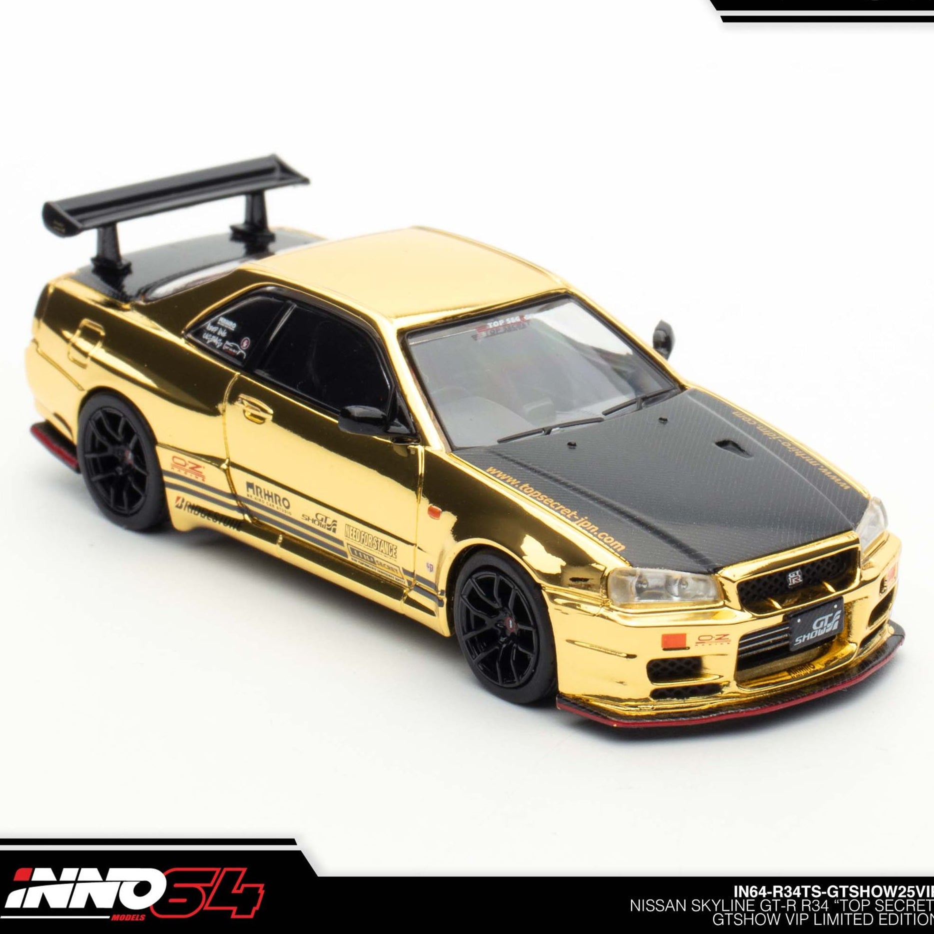 Premium scale diecast model car – Nissan Skyline GT-R R34 Top Secret GTSHOW 2025 Event Edition,1:64 Scale (Gold) Collectible
