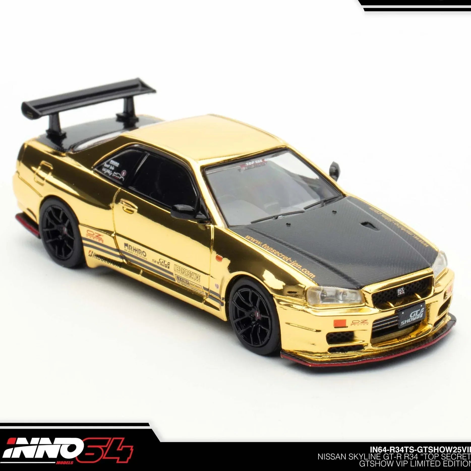Premium scale diecast model car – Nissan Skyline GT-R R34 Top Secret GTSHOW 2025 Event Edition,1:64 Scale (Gold) Collectible