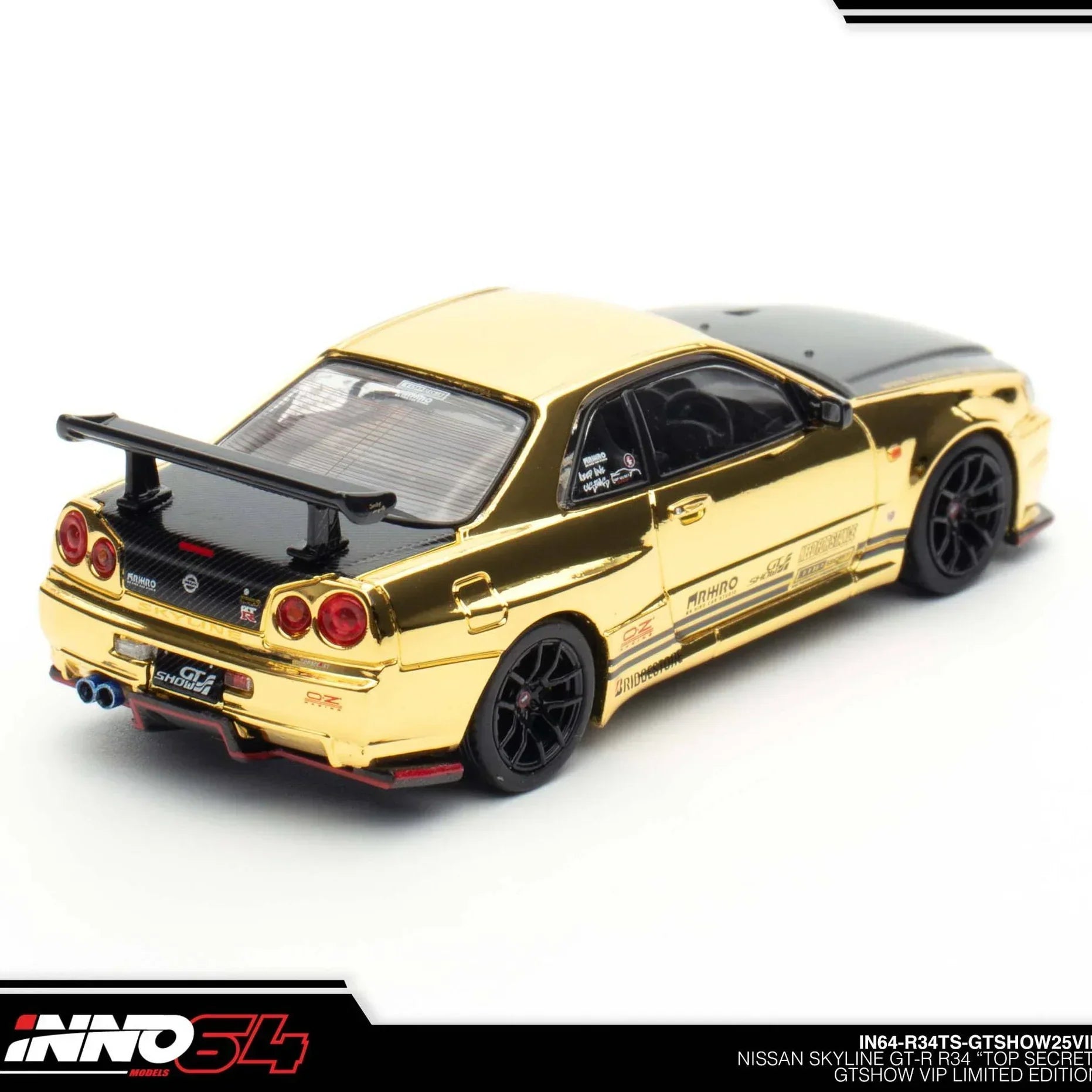 Premium scale diecast model car – Nissan Skyline GT-R R34 Top Secret GTSHOW 2025 Event Edition,1:64 Scale (Gold) Collectible