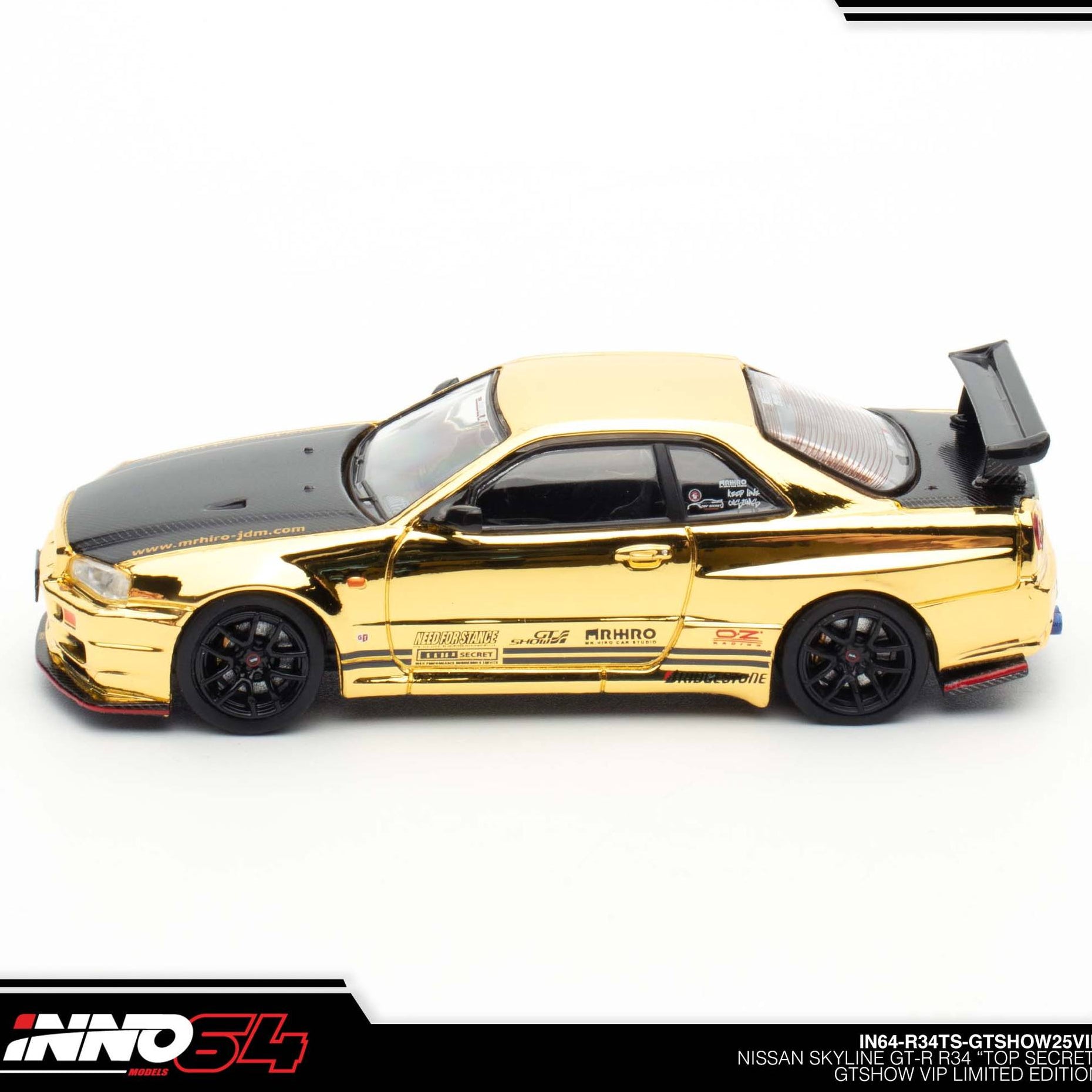 Premium scale diecast model car – Nissan Skyline GT-R R34 Top Secret GTSHOW 2025 Event Edition,1:64 Scale (Gold) Collectible