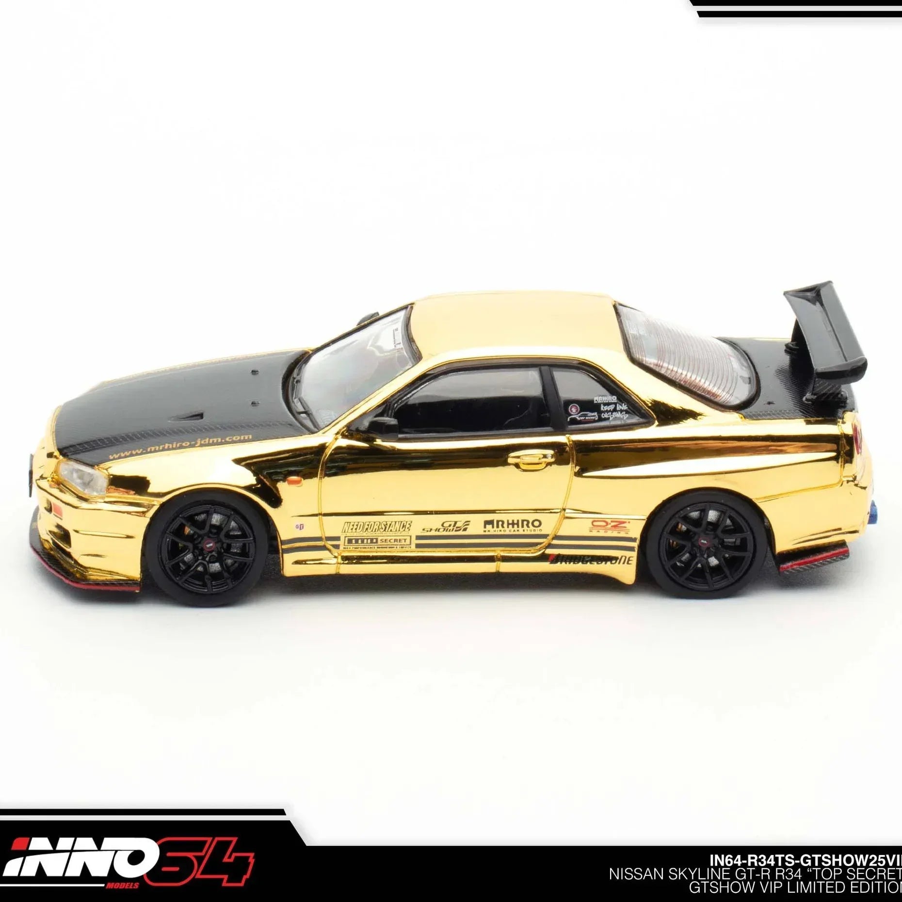 Premium scale diecast model car – Nissan Skyline GT-R R34 Top Secret GTSHOW 2025 Event Edition,1:64 Scale (Gold) Collectible