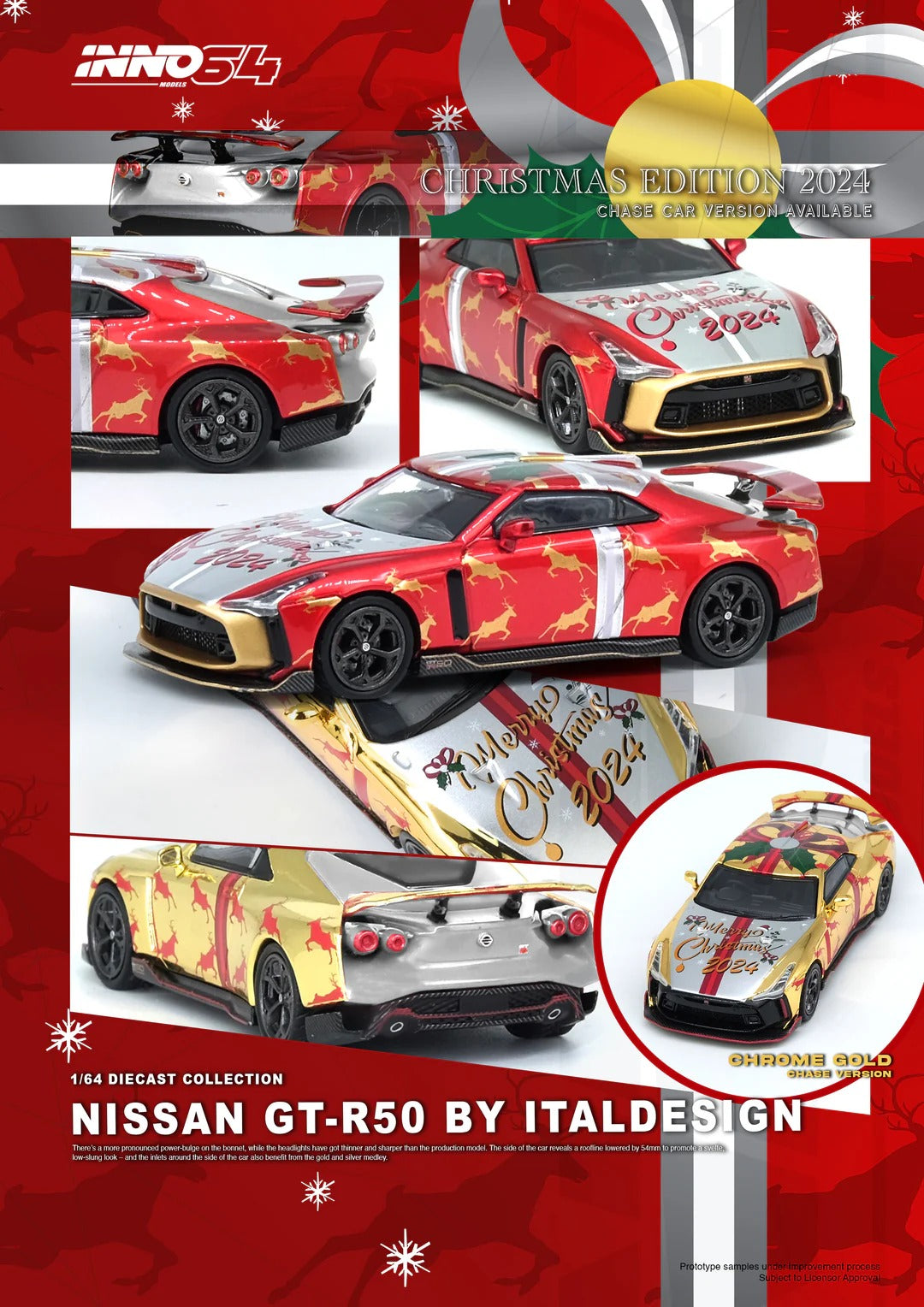 Premium scale diecast model car – *PRE-ORDER* Nissan GT-R50 "X'Mas 2024" Special Edtion, 1:64 Scale (Red) Collectible