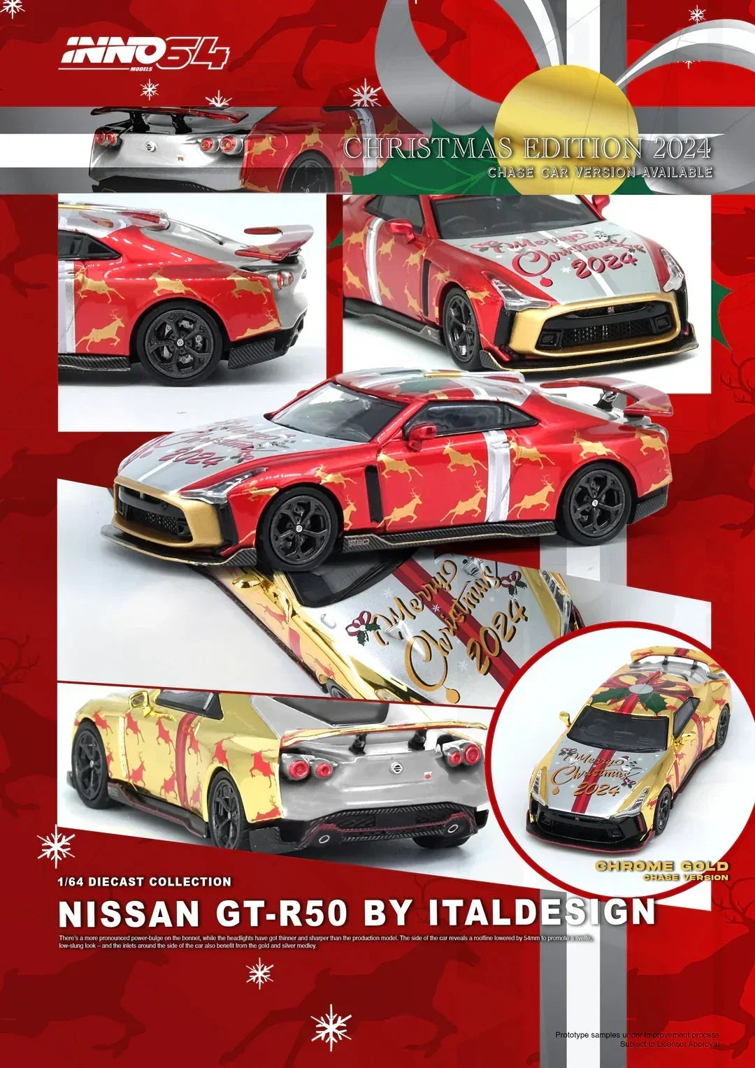 Premium scale diecast model car – *PRE-ORDER* Nissan GT-R50 "X'Mas 2024" Special Edtion, 1:64 Scale (Red) Collectible