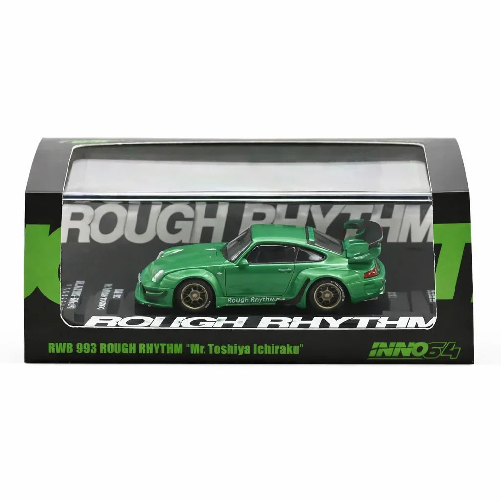 Premium scale diecast model car – Porsche RWB 993 Rough Rhythm Mr. Toshiya Ichiraku, 1:64 Scale (Green) Collectible