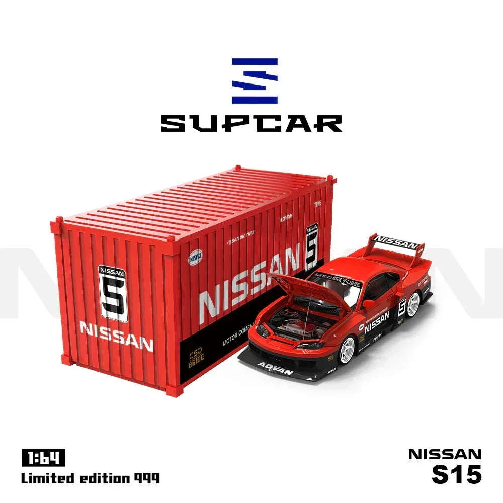 Premium scale diecast model car – *PRE-ORDER* Supcar-S15 Red and Black Container Set, 1:64 Scale Collectible