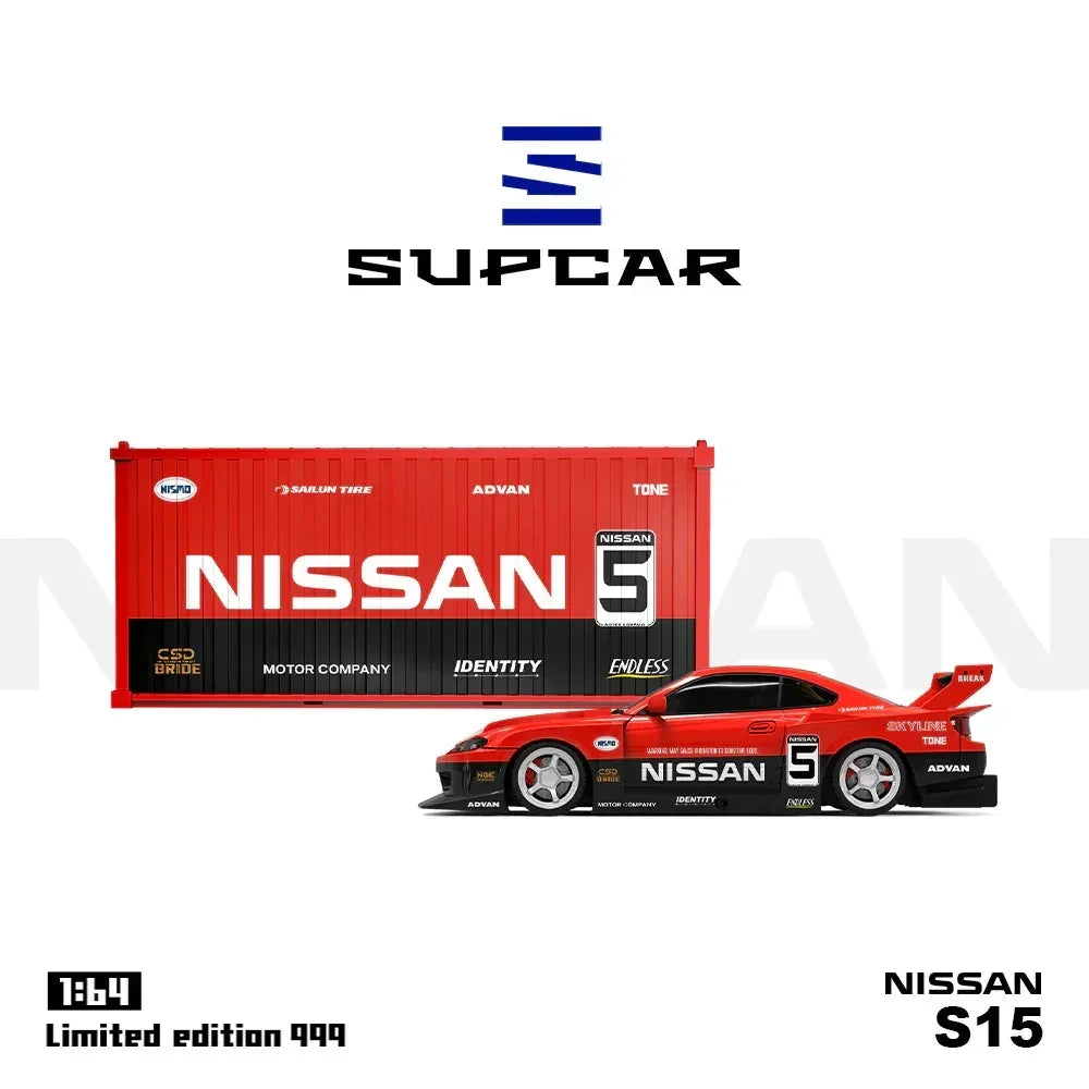 Premium scale diecast model car – *PRE-ORDER* Supcar-S15 Red and Black Container Set, 1:64 Scale Collectible