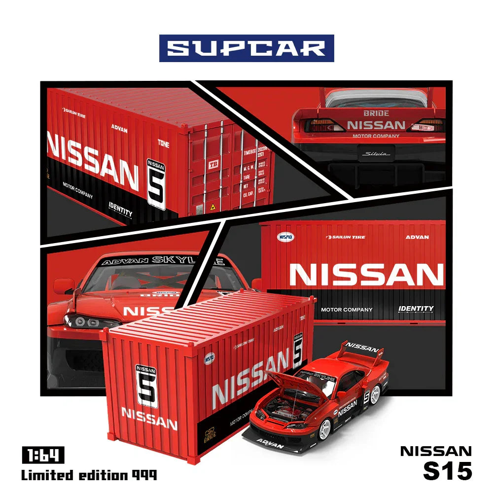 Premium scale diecast model car – *PRE-ORDER* Supcar-S15 Red and Black Container Set, 1:64 Scale Collectible