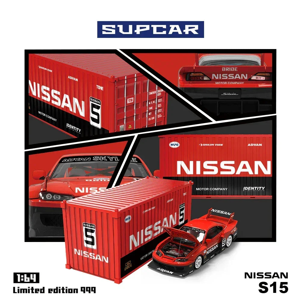 Premium scale diecast model car – *PRE-ORDER* Supcar-S15 Red and Black Container Set, 1:64 Scale Collectible