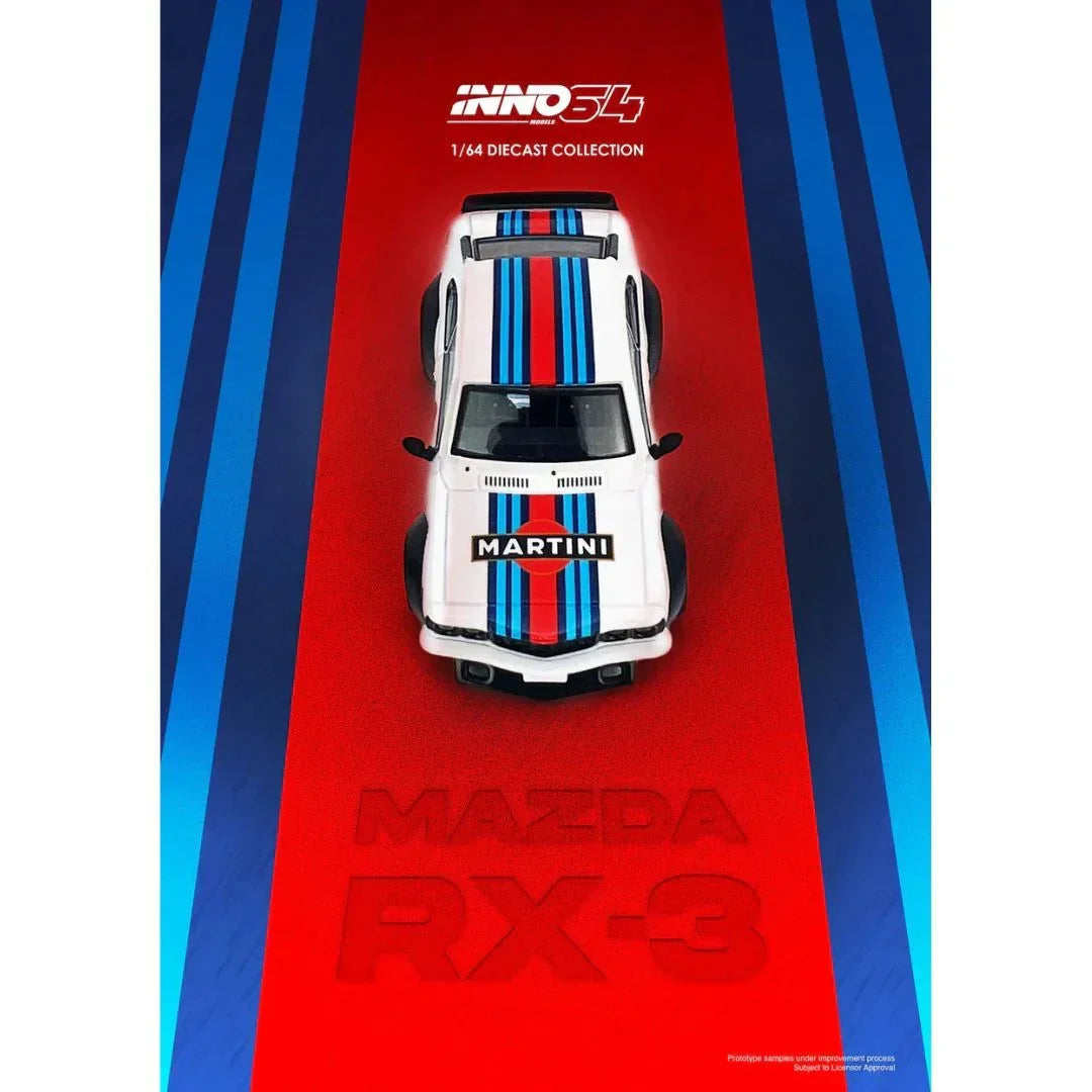 Premium scale diecast model car – Mazda Savanna RX3 Martini Racing Livery, 1:64 Scale Collectible