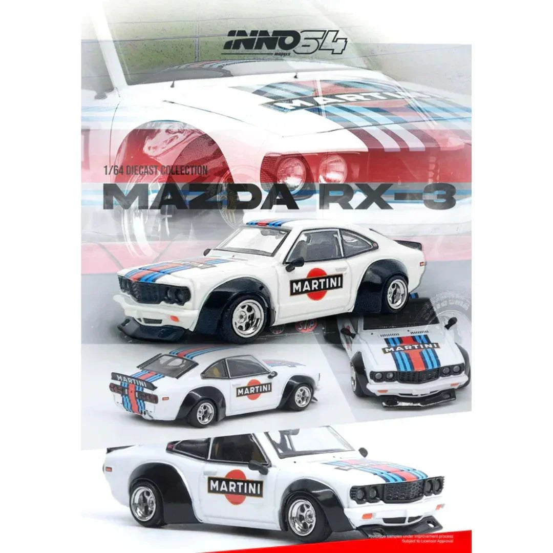 Premium scale diecast model car – Mazda Savanna RX3 Martini Racing Livery, 1:64 Scale Collectible