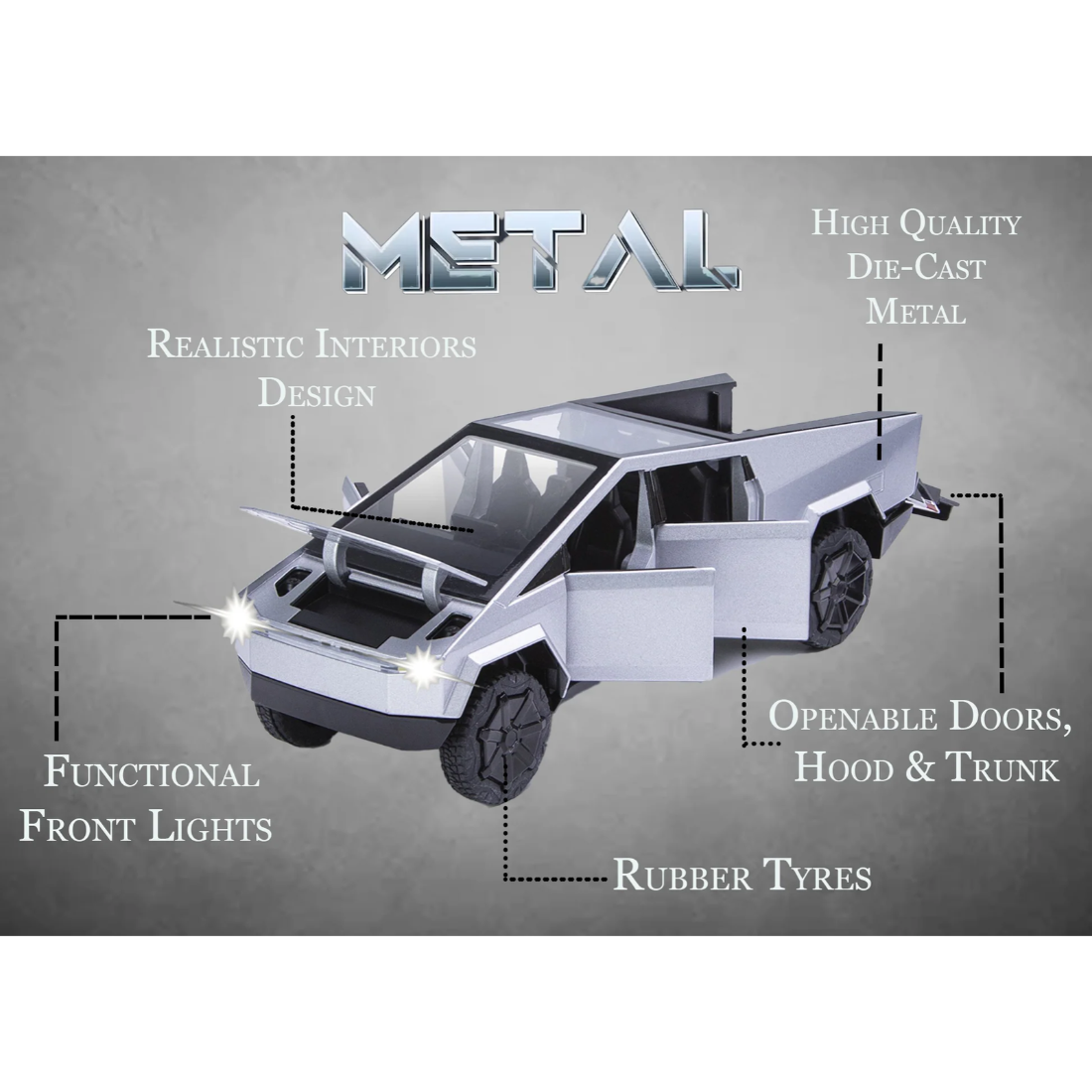 Tesla Cyber Truck Limited Edition Model Car, 1:32 Scale (Silver)