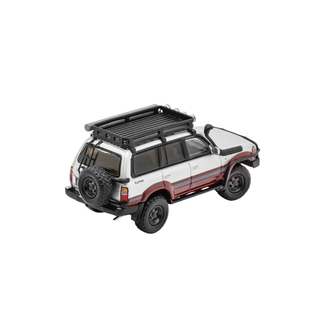 Premium scale diecast model car – *PRE-ORDER* Toyota Land Cruiser LC80 Modified with Off-Road Accessories,1:64 Scale (Silver & Maroon) Collectible