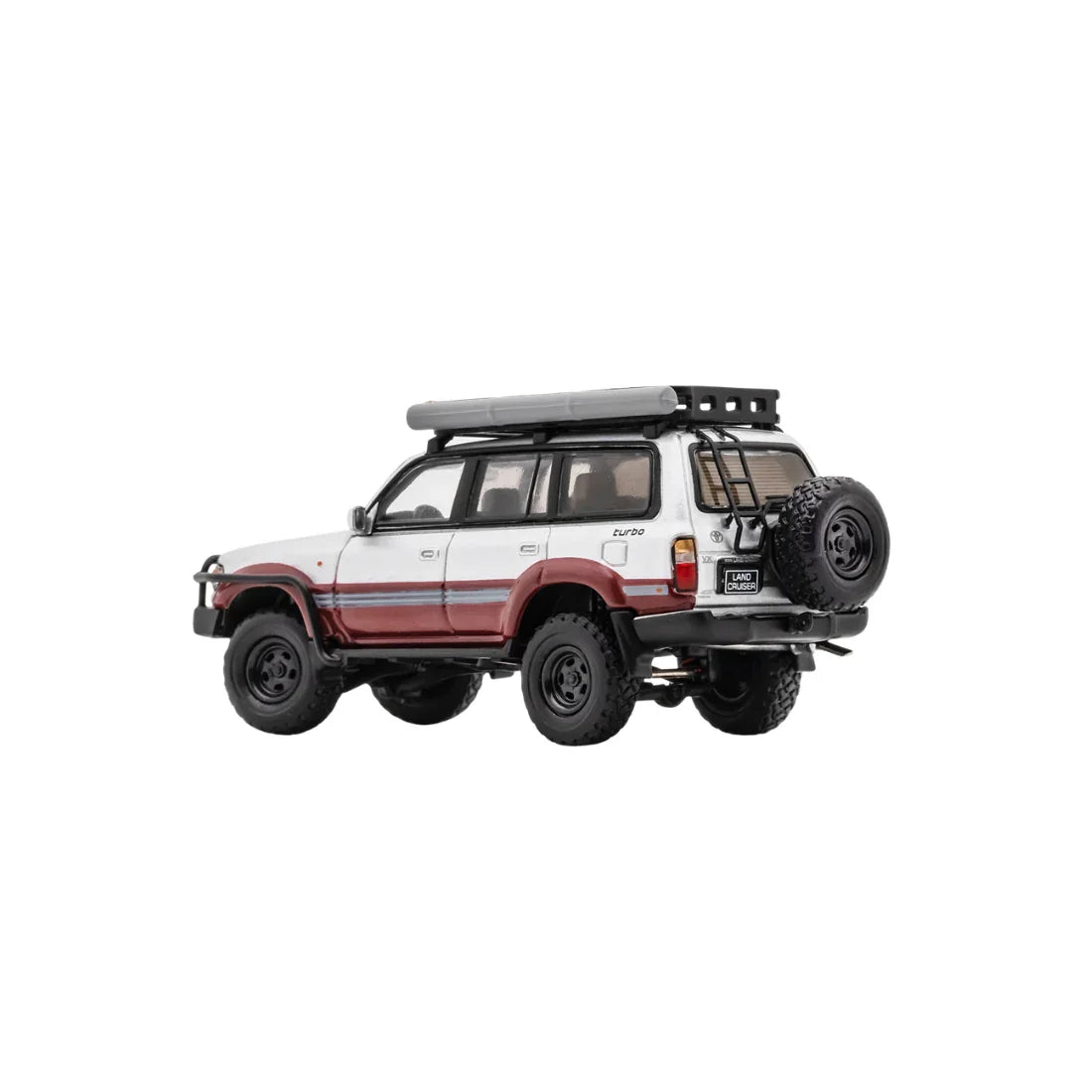 Premium scale diecast model car – *PRE-ORDER* Toyota Land Cruiser LC80 Modified with Off-Road Accessories,1:64 Scale (Silver & Maroon) Collectible