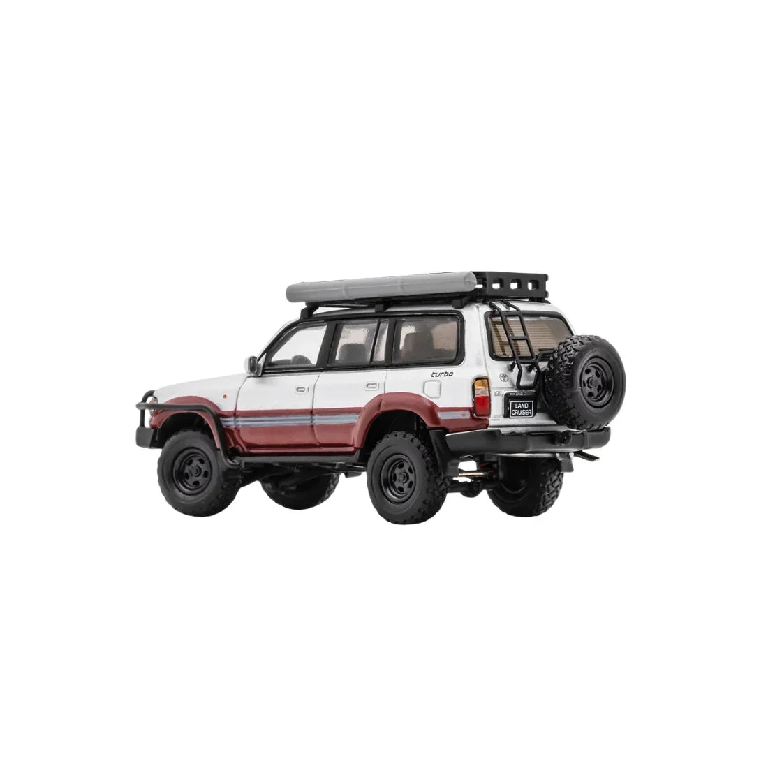 Premium scale diecast model car – *PRE-ORDER* Toyota Land Cruiser LC80 Modified with Off-Road Accessories,1:64 Scale (Silver & Maroon) Collectible