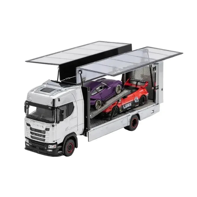 Premium scale diecast model car – Scania 730 S No.138 Enclosed/Double Deck Tow Truck, 1:64 Scale (Silver) Collectible