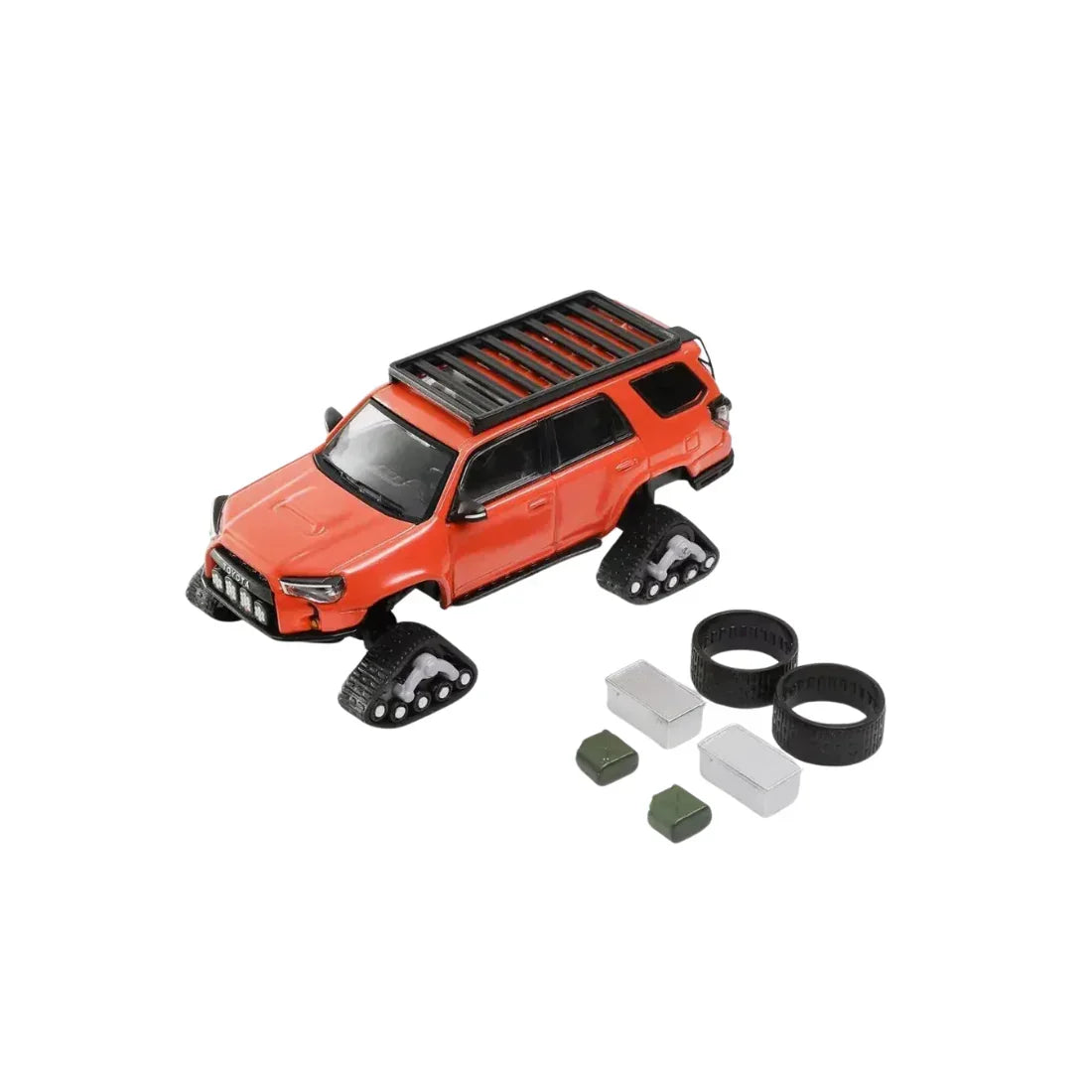 Premium scale diecast model car – *PRE-ORDER* Toyota 4Runner Pre-Runner Snow Edition Modified with Accessories, 1:64 Scale (Orange) Collectible