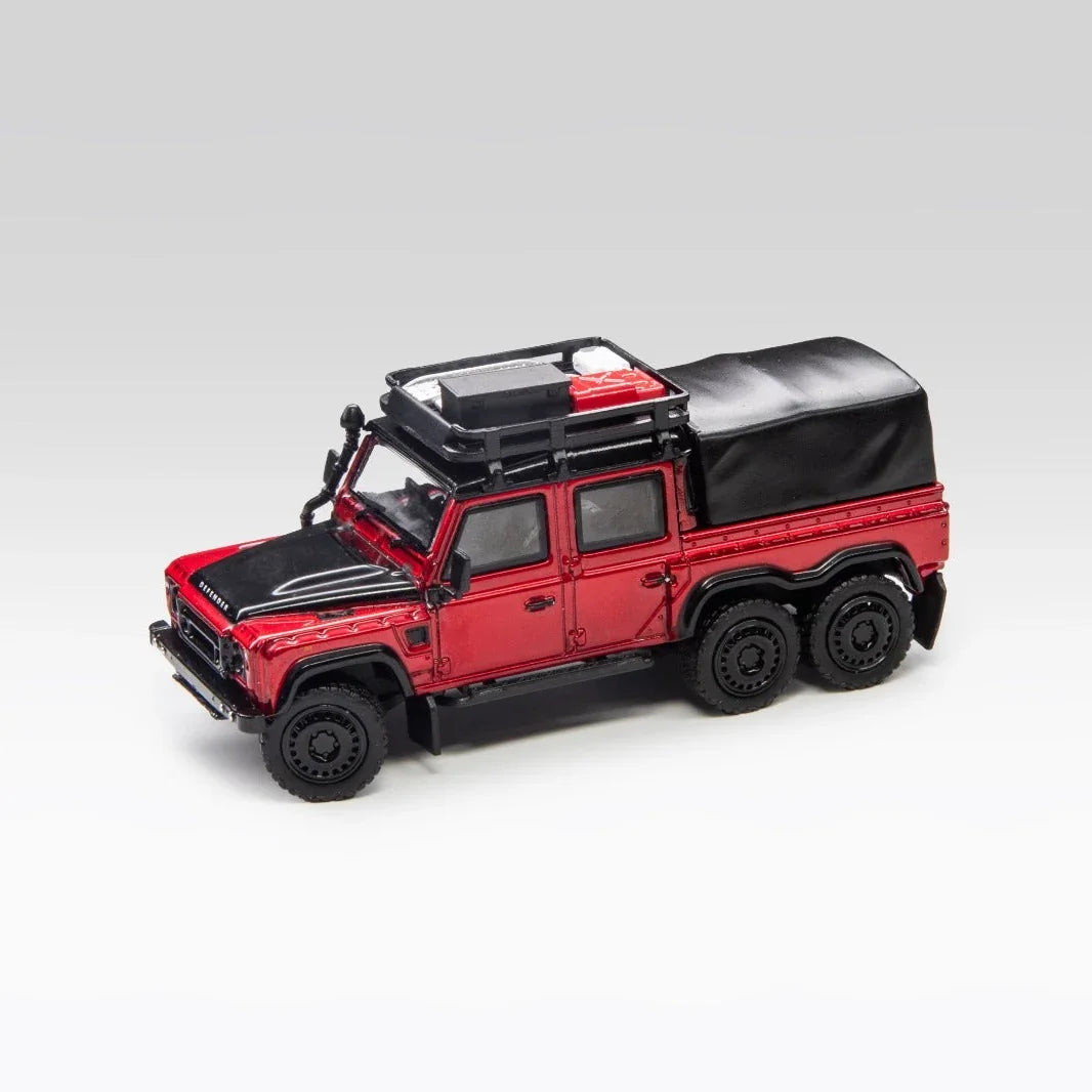 Premium scale diecast model car – *PRE-ORDER* Land Rover Defender 6x6 (Modified Version) with Accessories, 1:64 Scale (Red) Collectible