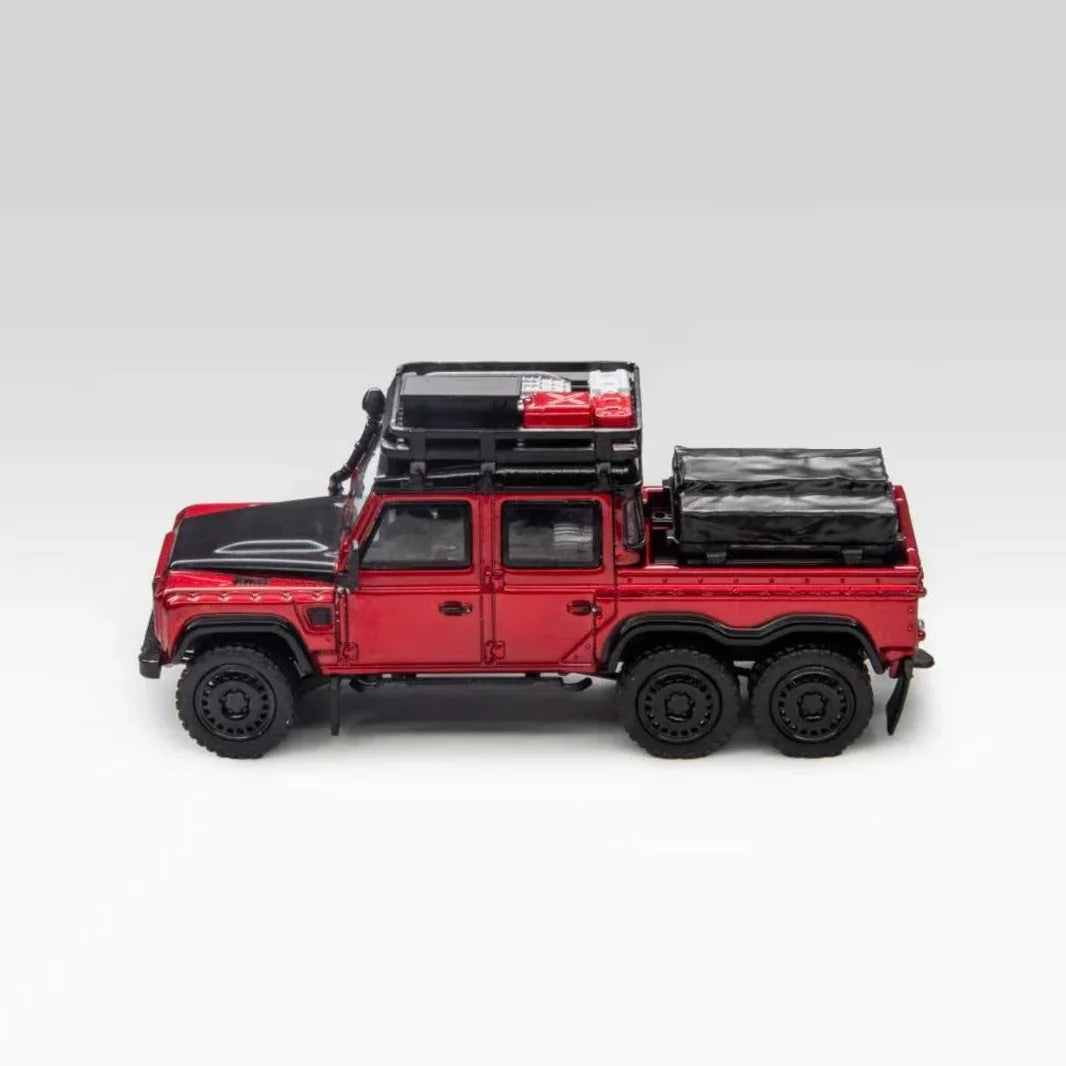 Premium scale diecast model car – *PRE-ORDER* Land Rover Defender 6x6 (Modified Version) with Accessories, 1:64 Scale (Red) Collectible
