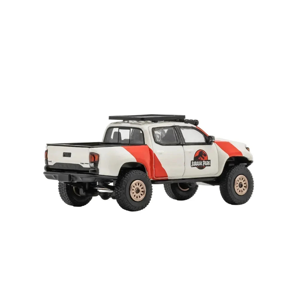 Premium scale diecast model car – Toyota Tacoma Widebody Jurassic Livery (Left Tie), 1:64 Scale (White) Collectible