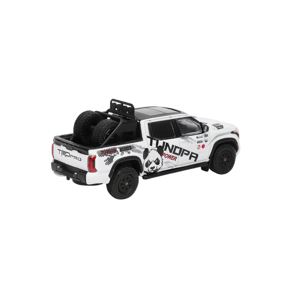 Premium scale diecast model car – *PRE-ORDER* Toyota Tundra TRD Pro Panda Livery LHD with Accessories, 1:64 Scale (White) Collectible