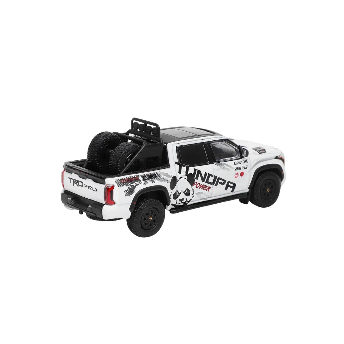 Premium scale diecast model car – *PRE-ORDER* Toyota Tundra TRD Pro Panda Livery LHD with Accessories, 1:64 Scale (White) Collectible