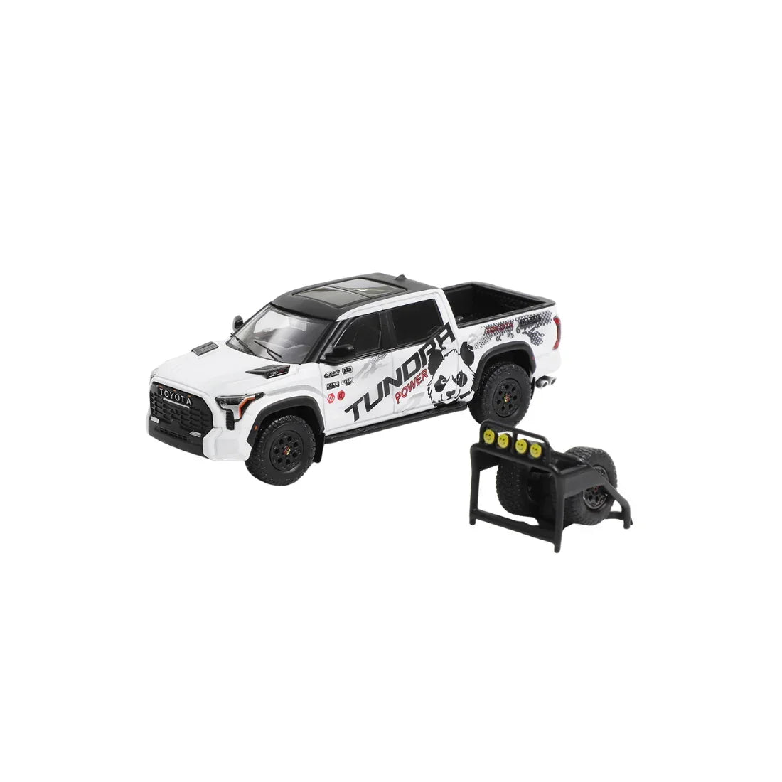 Premium scale diecast model car – *PRE-ORDER* Toyota Tundra TRD Pro Panda Livery LHD with Accessories, 1:64 Scale (White) Collectible