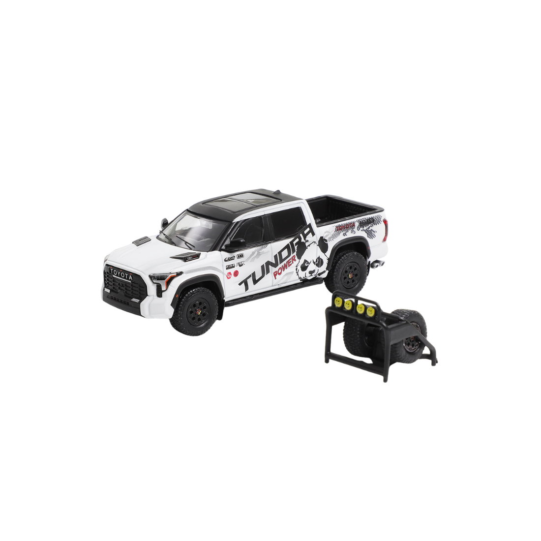 Premium scale diecast model car – *PRE-ORDER* Toyota Tundra TRD Pro Panda Livery LHD with Accessories, 1:64 Scale (White) Collectible