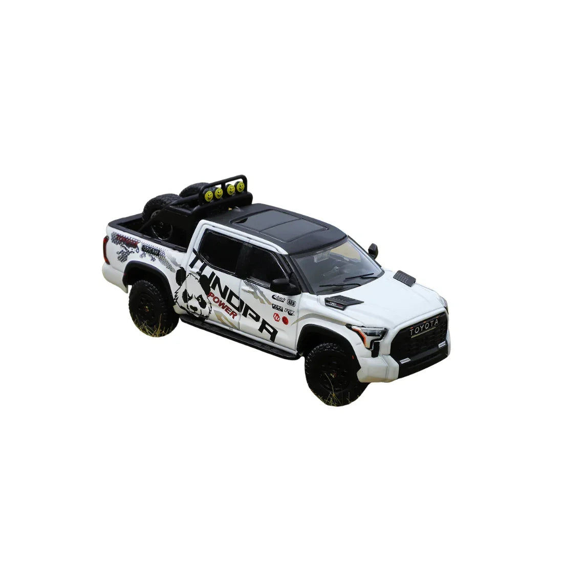 Premium scale diecast model car – *PRE-ORDER* Toyota Tundra TRD Pro Panda Livery LHD with Accessories, 1:64 Scale (White) Collectible