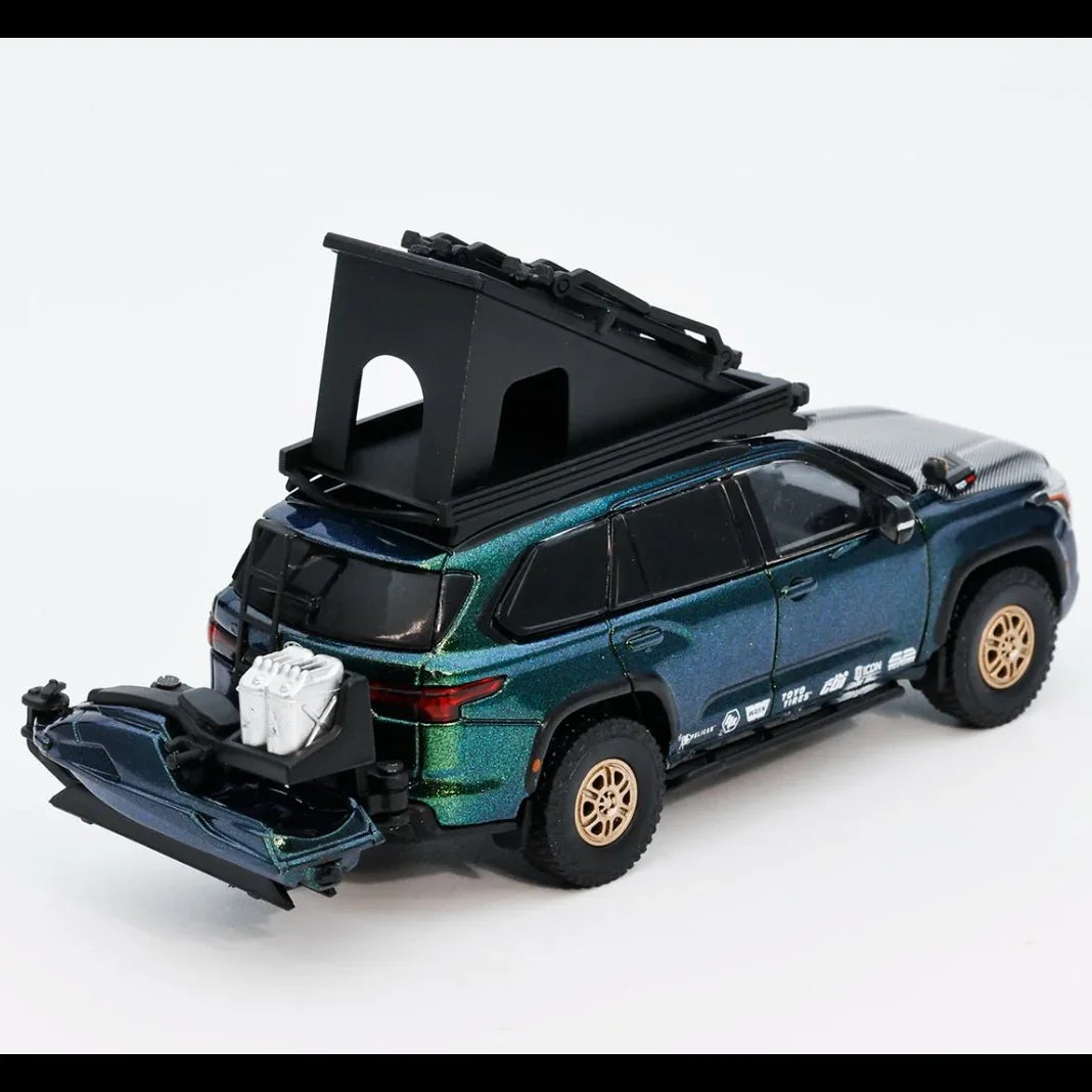 Premium scale diecast model car – *PRE-ORDER* Toyota Sequoia TRD Pro with Boat, Bicycle & Other Accessories Included Magic Green, 1:64 Scale (Chameleon Green) Collectible
