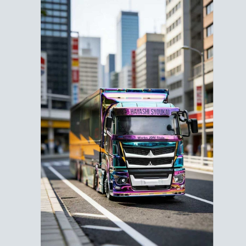 Premium scale diecast model car – *HEC 2026* Liberty Walk Athlete Tone Mitsubishi Fuso Super Great, 1:64 Scale (Multicolor) Collectible