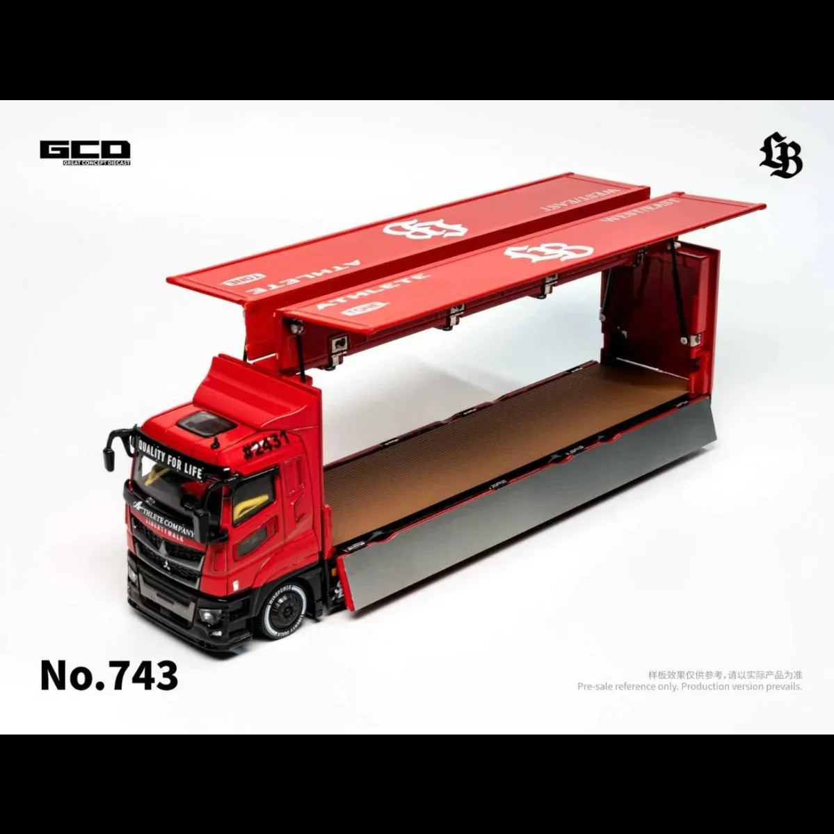 Premium scale diecast model car – *PRE-ORDER* LBWK TRUCKS Mitsubishi Fuso Super Great - Super Silhouette, 1:64 Scale (Red & Black) Collectible