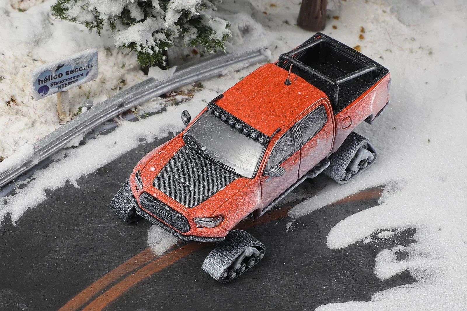 Premium scale diecast model car – Toyota Tacoma LHD Snowflake AND Accessories, 1:64 Scale (Orange) Collectible