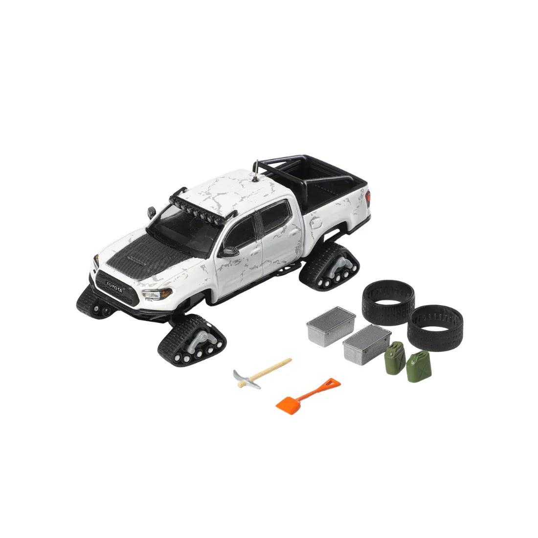Premium scale diecast model car – *PRE-ORDER* Toyota Tacoma Snow Edition White Stone Texture LHD with 8 Accessories 2022, 1:64 Scale Collectible