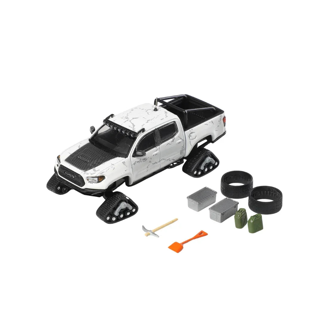 Premium scale diecast model car – *PRE-ORDER* Toyota Tacoma Snow Edition White Stone Texture LHD with 8 Accessories 2022, 1:64 Scale Collectible