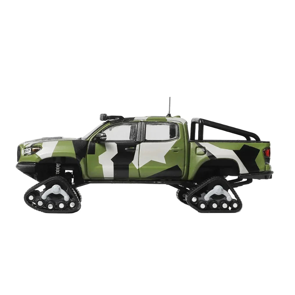 Premium scale diecast model car – Toyota Tacoma No.510 Pre-Runner Snow Mobile with Tank Track, 1:64 Scale (Camouflage) Collectible