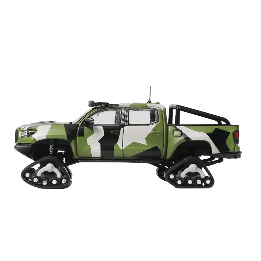Premium scale diecast model car – Toyota Tacoma No.510 Pre-Runner Snow Mobile with Tank Track, 1:64 Scale (Camouflage) Collectible
