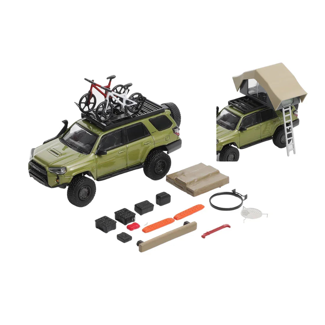 Premium scale diecast model car – *PRE-ORDER* Toyota 4Runner TRD Pro Overland Modified with 13 Accessories, 1:64 Scale (Green) Collectible