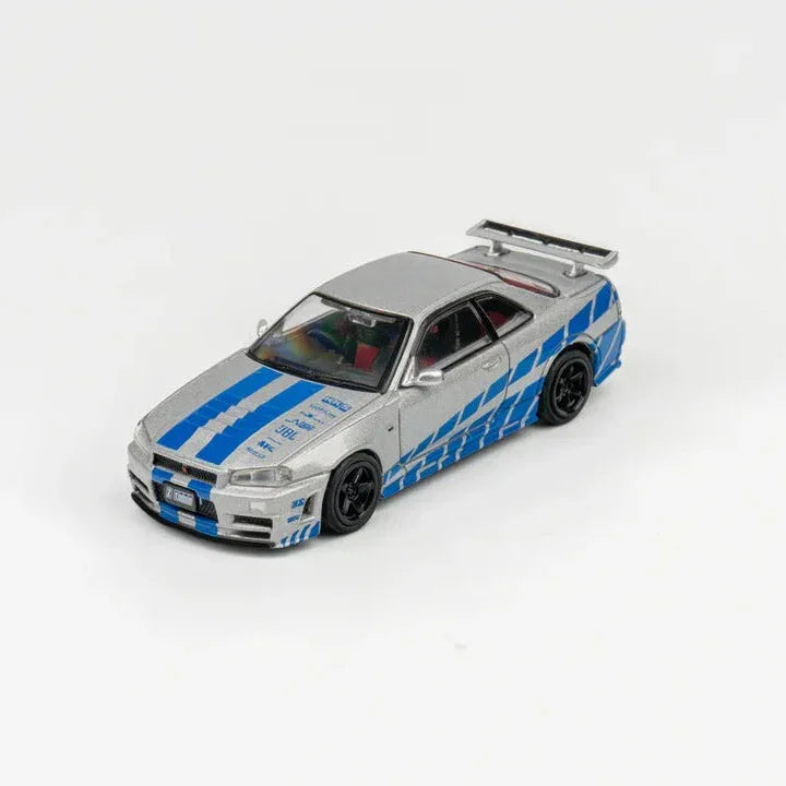 Premium scale diecast model car – DieCast Team Nissan Nismo Skyline GT-R Z-Tune (R34), 1:64 Scale (Silver) Collectible