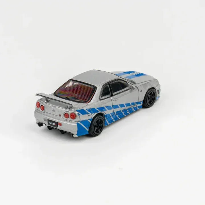 Premium scale diecast model car – DieCast Team Nissan Nismo Skyline GT-R Z-Tune (R34), 1:64 Scale (Silver) Collectible