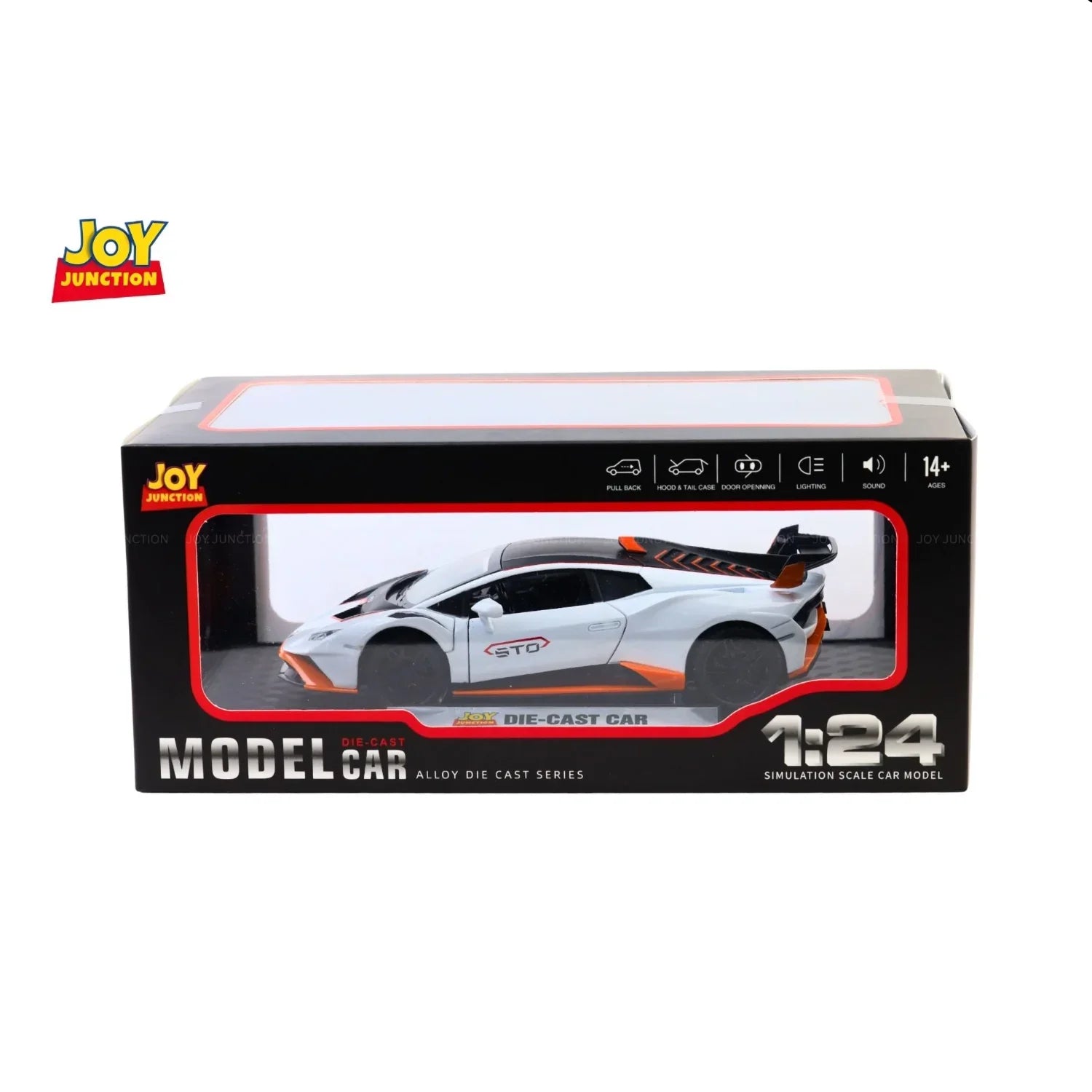 Premium scale diecast model car – Lamborghini Hurracan STO - Light, Sound with Openable Doors, 1:24 Scale (White) Collectible