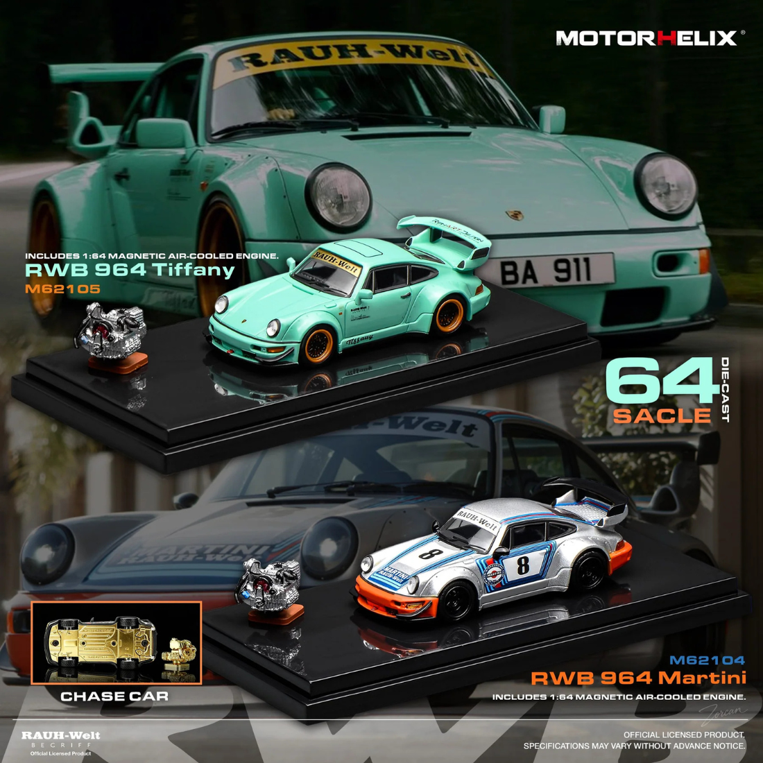 Premium scale diecast model car – *PRE-ORDER* RWB 964 Tiffany(Chance of Chase Car), 1:64 Scale Collectible